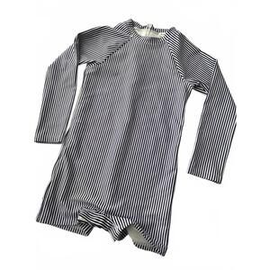 Minnow Navy/White Striped Long Sleeve 1-Piece Swimsuit Childs Size 3/4T      A03